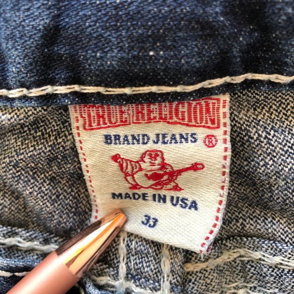 True Religion Ricky Big QT (Straight) Dark Wash White Bold Stitching Size 33 - Picture 6 of 16